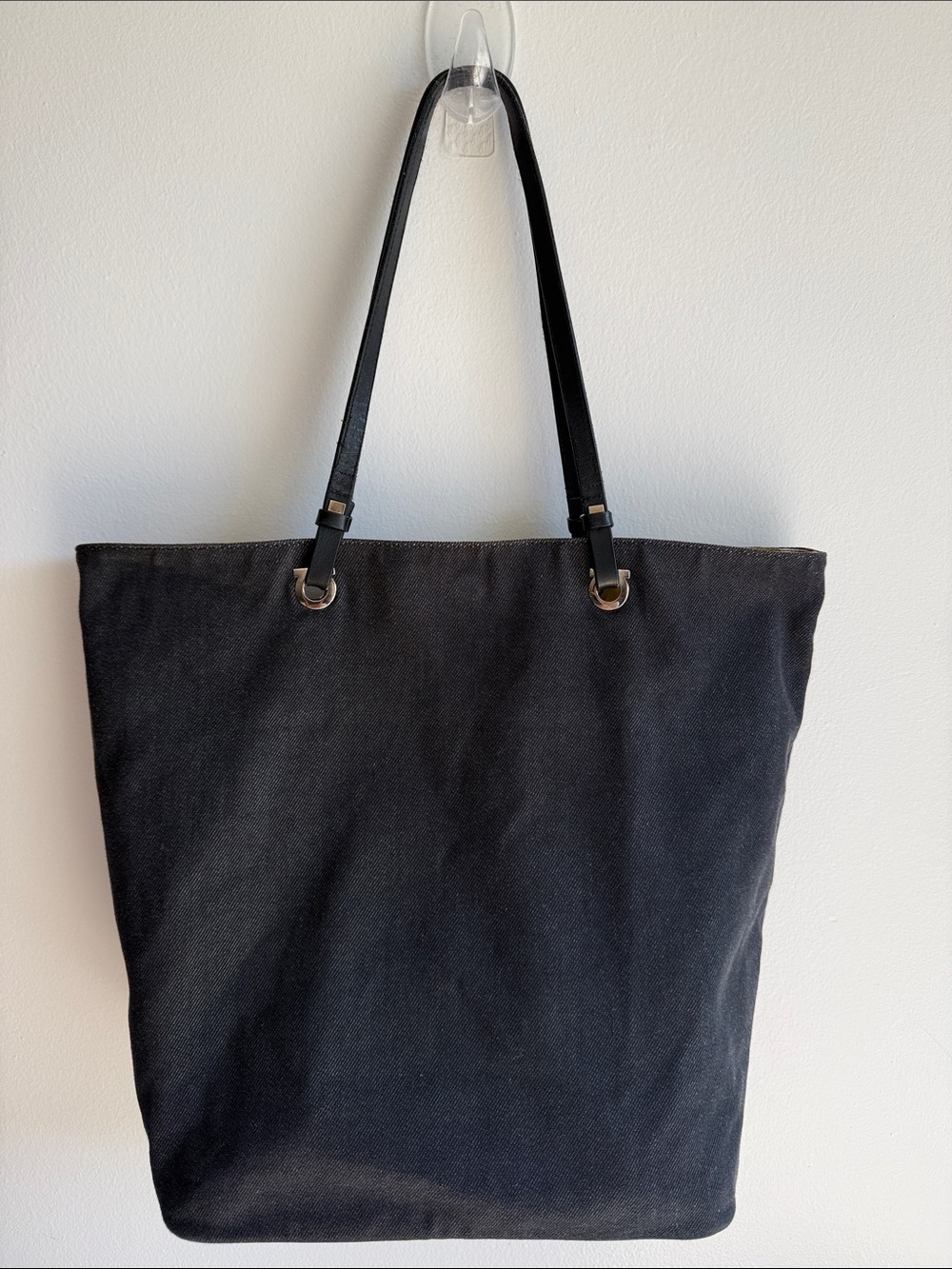 Salvatore Ferragamo Black Canvas Tote with Leather Straps